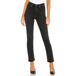 AGOLDE Riley High Rise Straight Crop Jeans in Panoramic Black size 25
